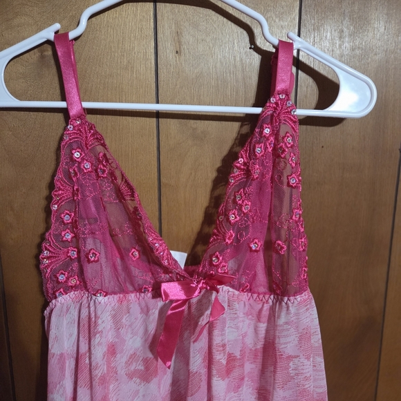 Pink Hearts Satin Lace Sexy Sequined Babydoll Top Bows Plus Size 2x Y2K - Picture 2 of 4